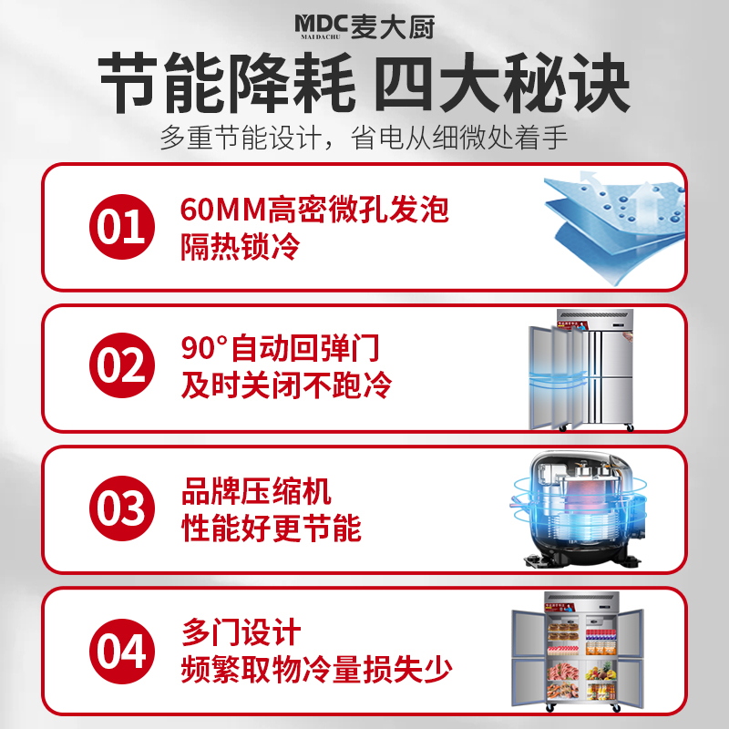 MDC商用四六门冰柜风冷无霜冷藏冷冻款6门冰柜